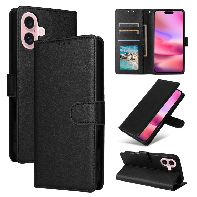 

For iPhone 16 3-Card Slots Multifunctional Leather Phone Case(Black)