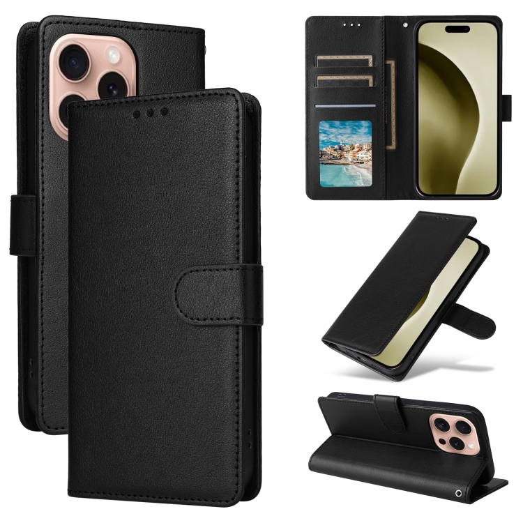 

For iPhone 16 Pro 3-Card Slots Multifunctional Leather Phone Case(Black)