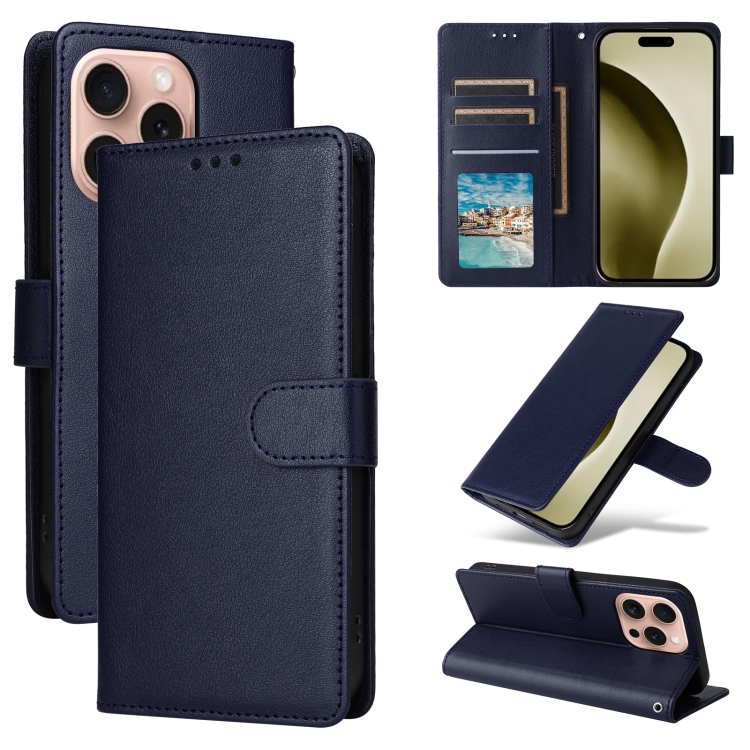 

For iPhone 16 Pro 3-Card Slots Multifunctional Leather Phone Case(Blue)