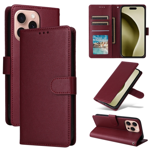 

For iPhone 16 Pro Multifunctional Horizontal Flip Leather Phone Case with Three Card Slots(Wine Red)