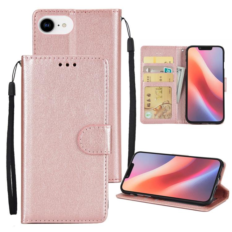 

For iPhone 16e 3-Card Slots Multifunctional Leather Phone Case(Rose Gold)