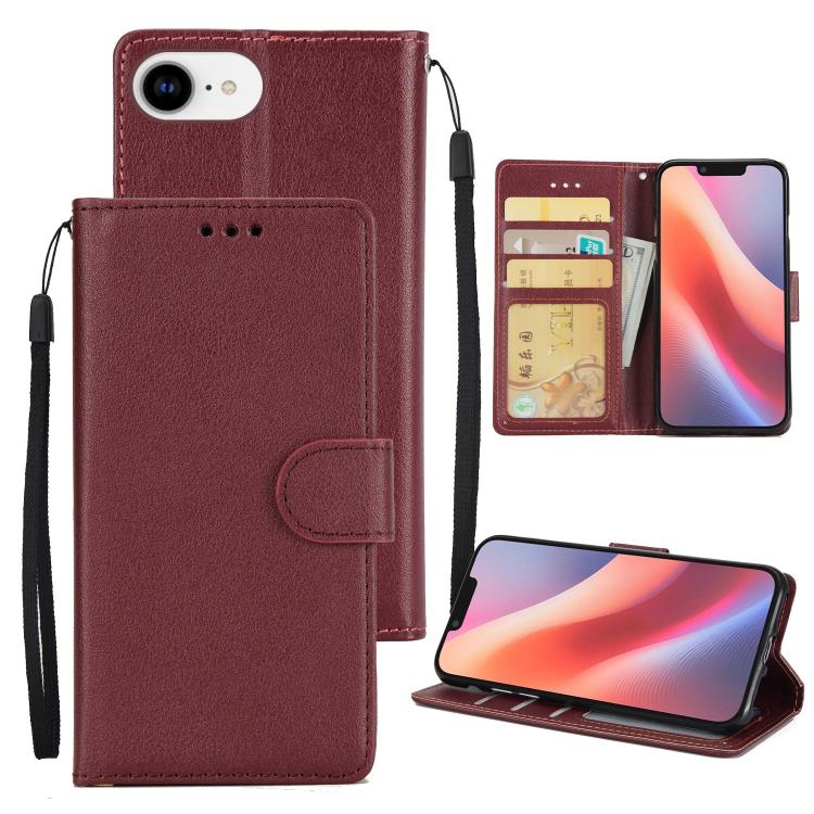 

For iPhone 16e 3-Card Slots Multifunctional Leather Phone Case(Wine Red)