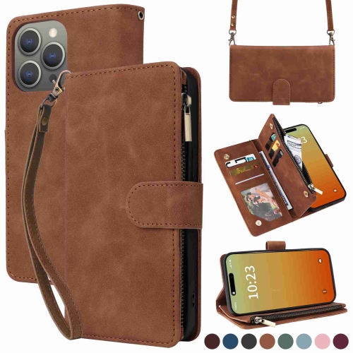 

For iPhone 15 Pro Crossbody Multi-card Slot Wallet Zipper Leather Phone Case(Brown)