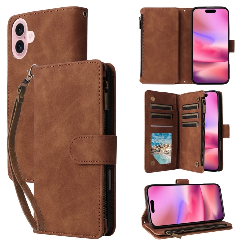 

For iPhone 16 Crossbody Multi-card Slot Wallet Zipper Leather Phone Case(Brown)