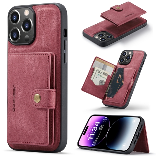 

For iPhone 15 Pro JEEHOOD Retro Magnetic Detachable Leather Phone Case(Red)