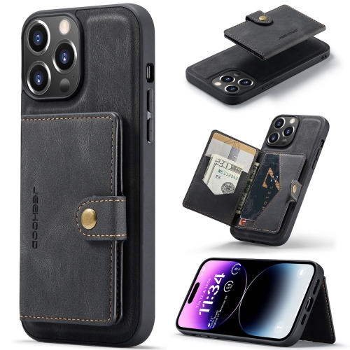 

For iPhone 15 Pro JEEHOOD Retro Magnetic Detachable Leather Phone Case(Black)