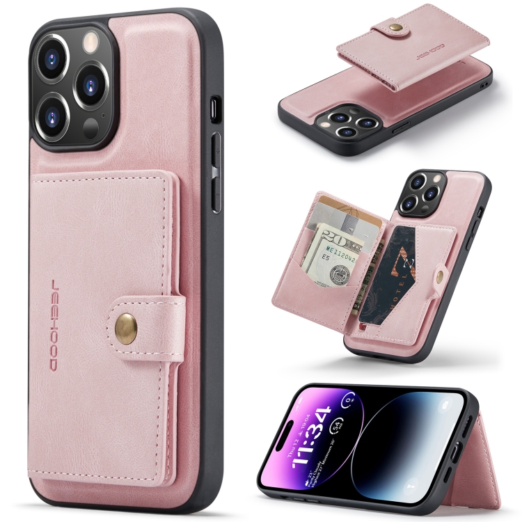 

For iPhone 15 Pro JEEHOOD Retro Magnetic Detachable Leather Phone Case(Pink)