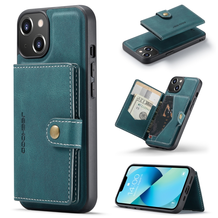 

For iPhone 15 Plus JEEHOOD Retro Magnetic Detachable Leather Phone Case(Blue)