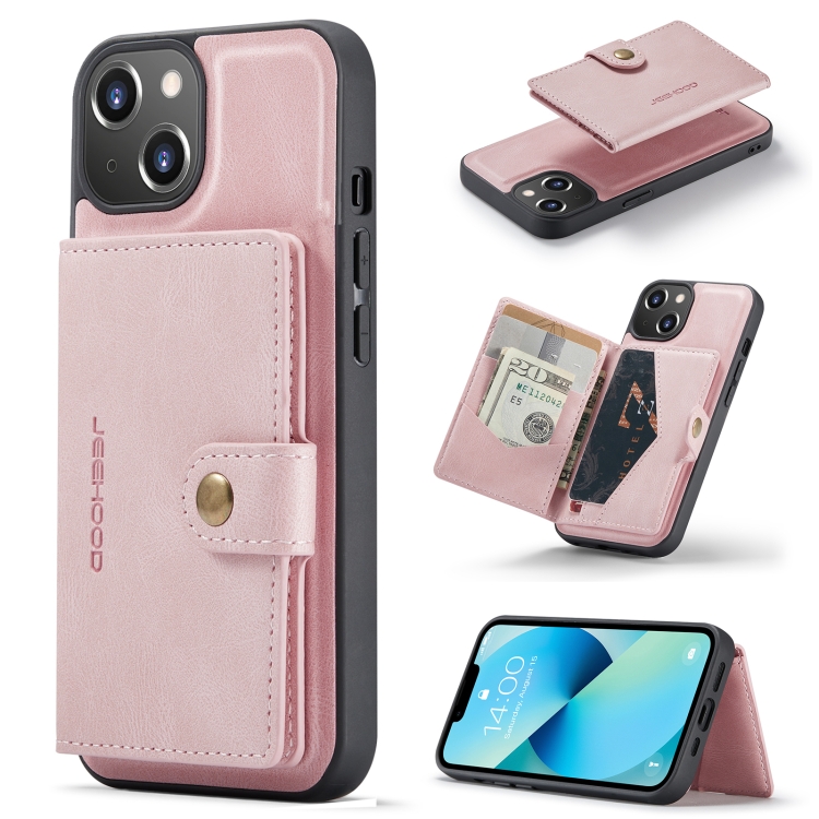 

For iPhone 15 Plus JEEHOOD Retro Magnetic Detachable Leather Phone Case(Pink)