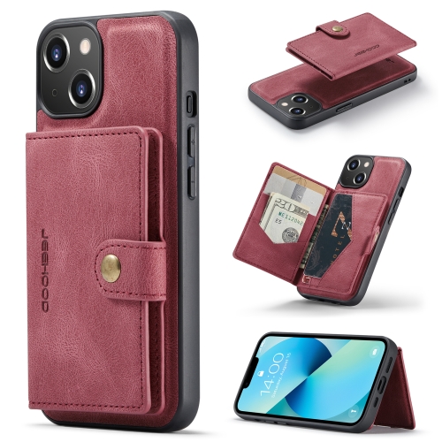 

For iPhone 15 JEEHOOD Retro Magnetic Detachable Leather Phone Case(Red)