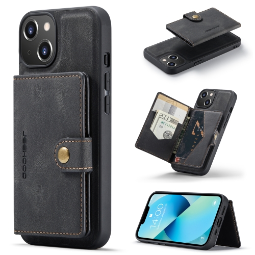 

For iPhone 15 JEEHOOD Retro Magnetic Detachable Leather Phone Case(Black)