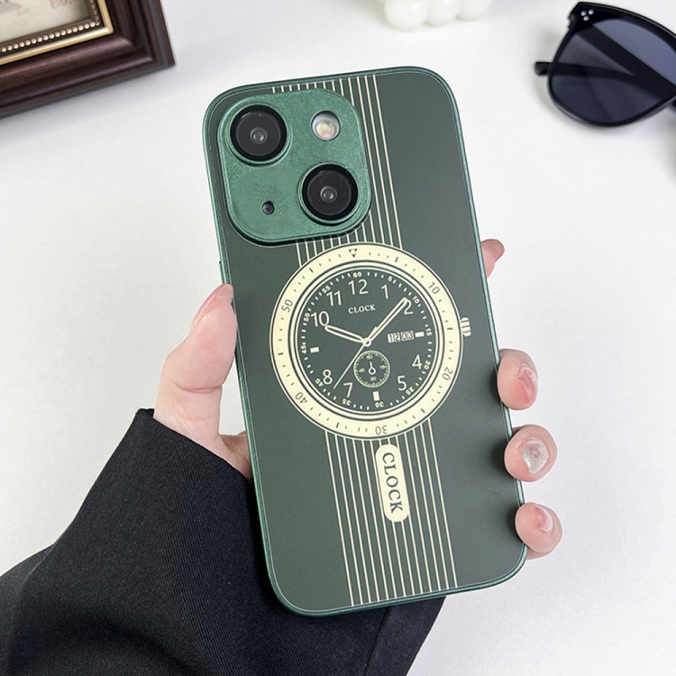 

For iPhone 15 Clock Pattern Magnetic Lens Protection Phone Case(Green)