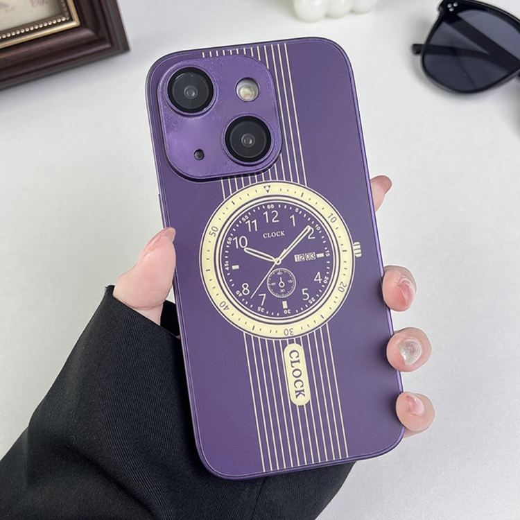

For iPhone 14 Clock Pattern Magnetic Lens Protection Phone Case(Purple)