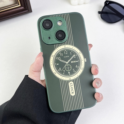 

For iPhone 14 Clock Pattern Magnetic Lens Protection Phone Case(Green)