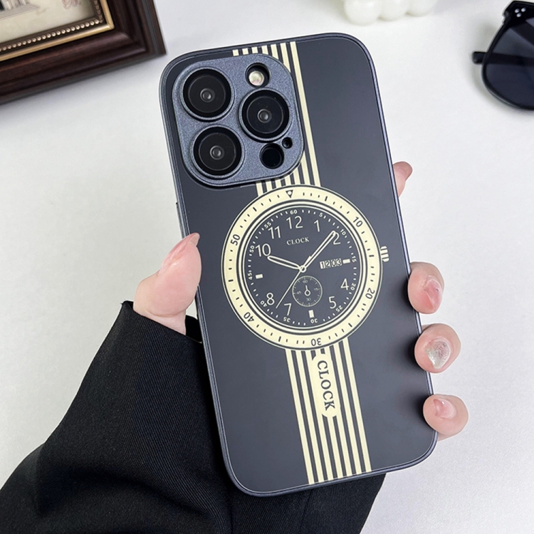 

For iPhone 14 Pro Clock Pattern Magnetic Lens Protection Phone Case(Black)