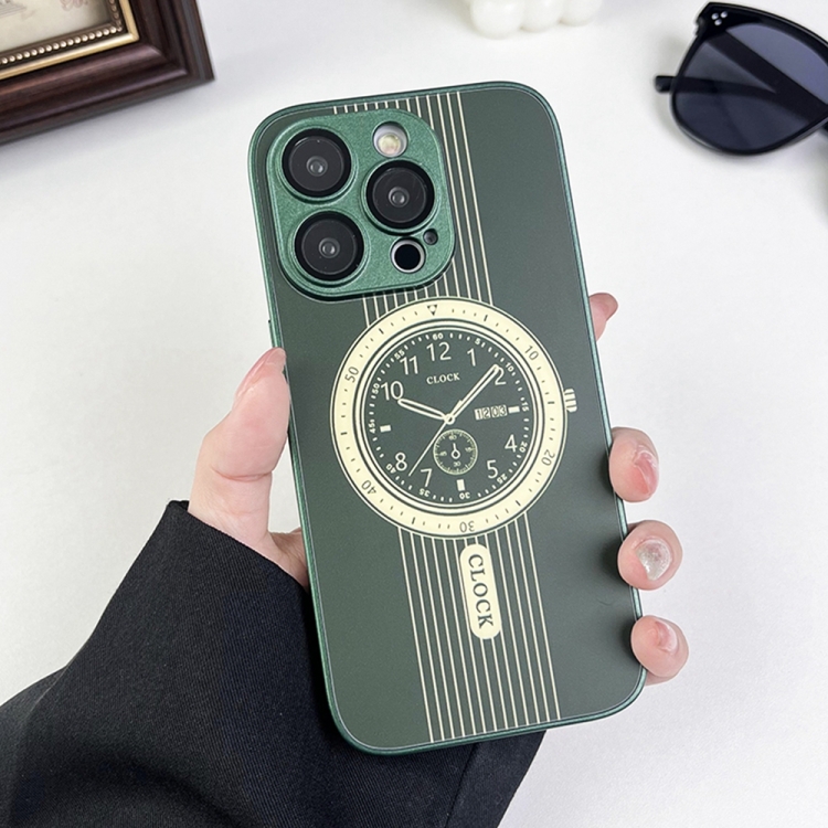 

For iPhone 14 Pro Clock Pattern Magnetic Lens Protection Phone Case(Green)