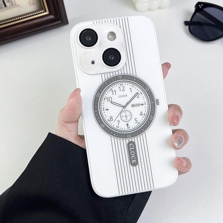 

For iPhone 13 Clock Pattern Magnetic Lens Protection Phone Case(White)