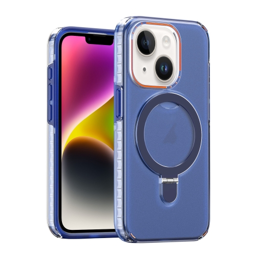 

For iPhone 14 Plus Colorful 2 in 1 MagSafe Holder Phone Case(Blue)