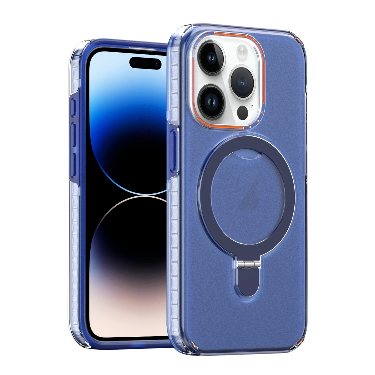 

For iPhone 14 Pro Colorful 2 in 1 MagSafe Holder Phone Case(Blue)