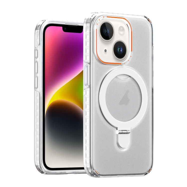

For iPhone 15 Colorful 2 in 1 MagSafe Holder Phone Case(White)