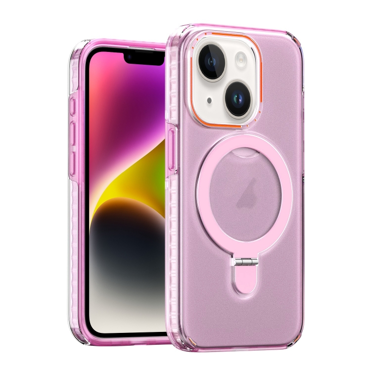 

For iPhone 15 Plus Colorful 2 in 1 MagSafe Holder Phone Case(Purple)