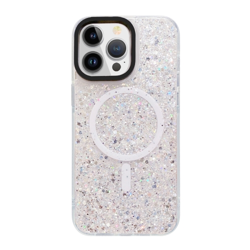 

For iPhone 15 Pro Max Gold Armor MagSafe Glitter Epoxy Phone Case(White)