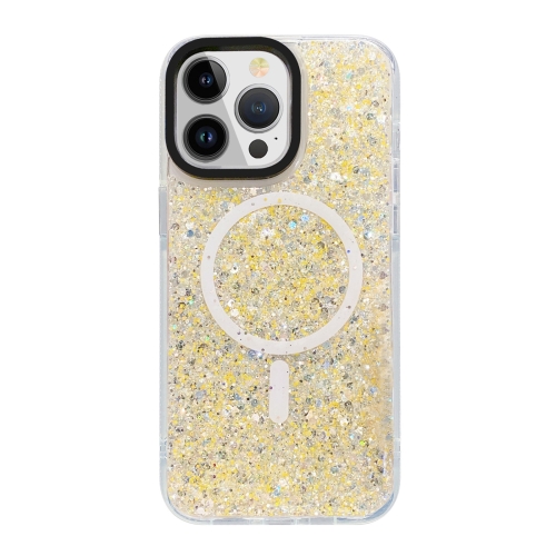 

For iPhone 15 Pro Gold Armor MagSafe Glitter Epoxy Phone Case(Yellow)