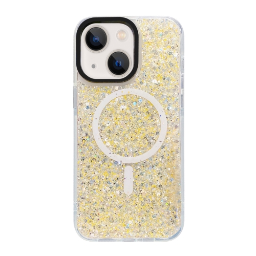 

For iPhone 15 Plus Gold Armor MagSafe Glitter Epoxy Phone Case(Yellow)