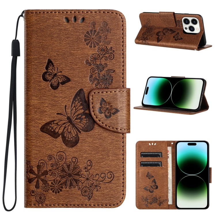 

For iPhone 15 Pro Max Butterfly Embossed Flip Leather Phone Case(Brown)