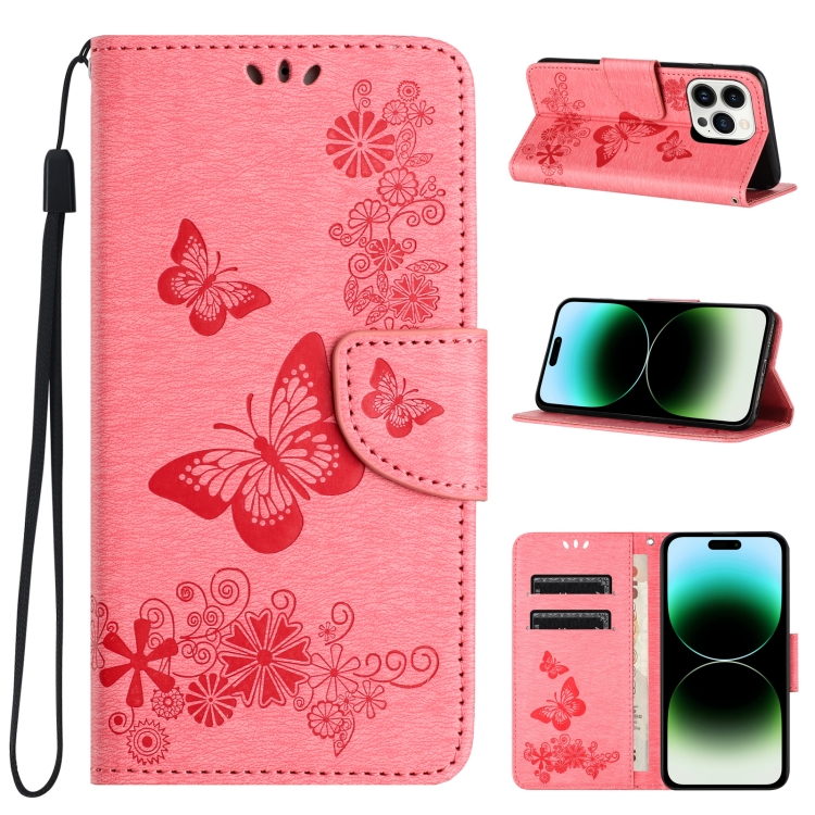 

For iPhone 15 Pro Butterfly Embossed Flip Leather Phone Case(Pink)