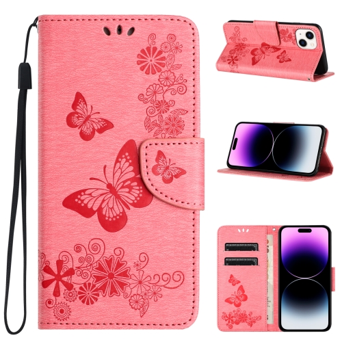 

For iPhone 15 Butterfly Embossed Flip Leather Phone Case(Pink)