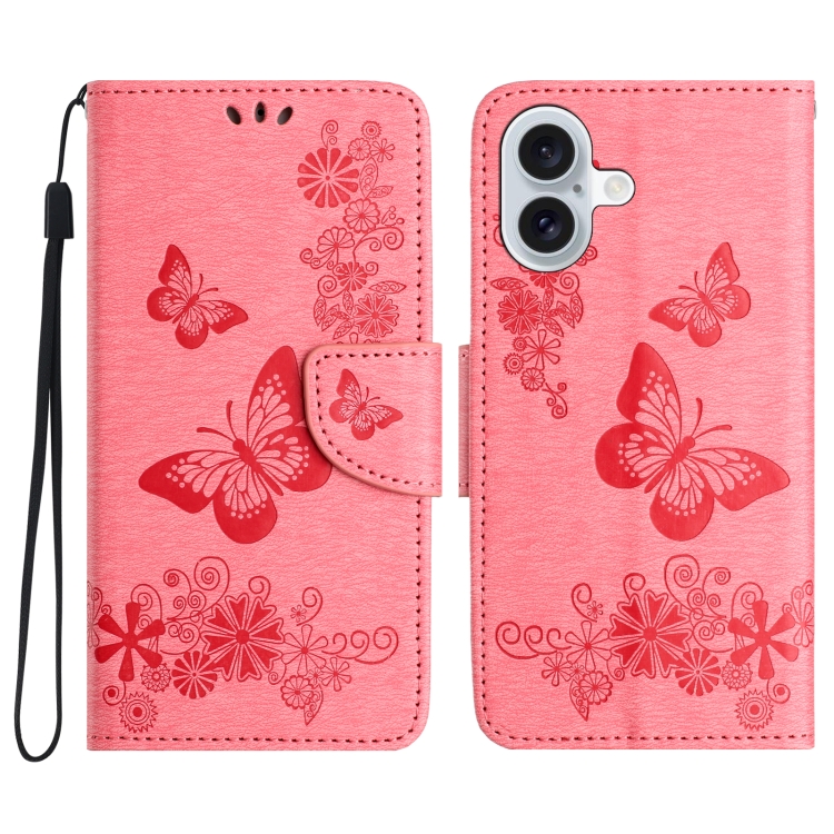 

For iPhone 16 Plus Butterfly Embossed Flip Leather Phone Case(Pink)