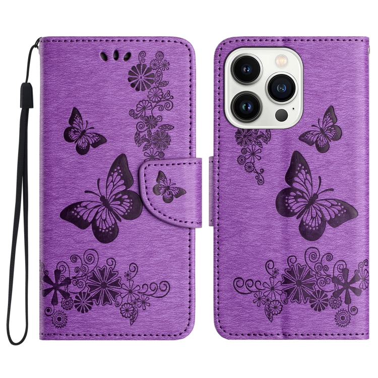 

For iPhone 16 Pro Butterfly Embossed Flip Leather Phone Case(Purple)