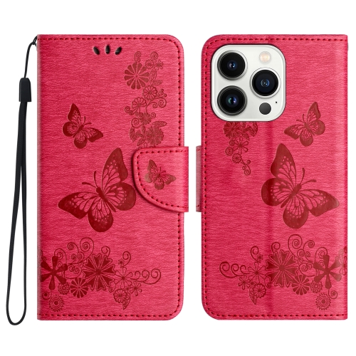 

For iPhone 16 Pro Butterfly Embossed Flip Leather Phone Case(Red)