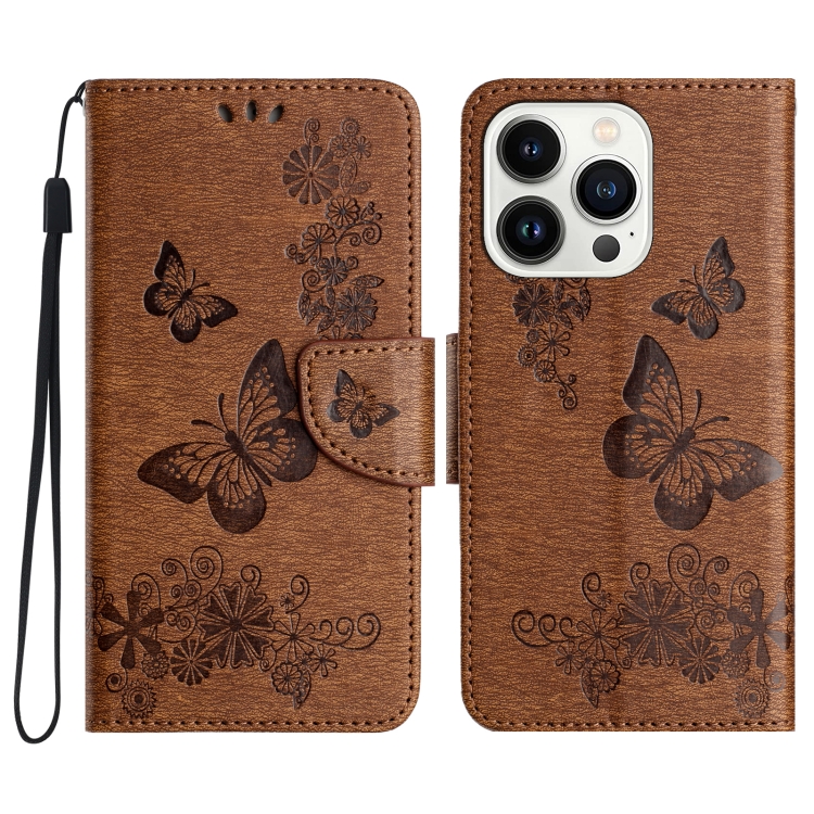 

For iPhone 16 Pro Butterfly Embossed Flip Leather Phone Case(Brown)