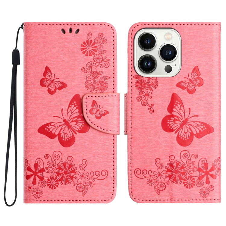 

For iPhone 16 Pro Butterfly Embossed Flip Leather Phone Case(Pink)