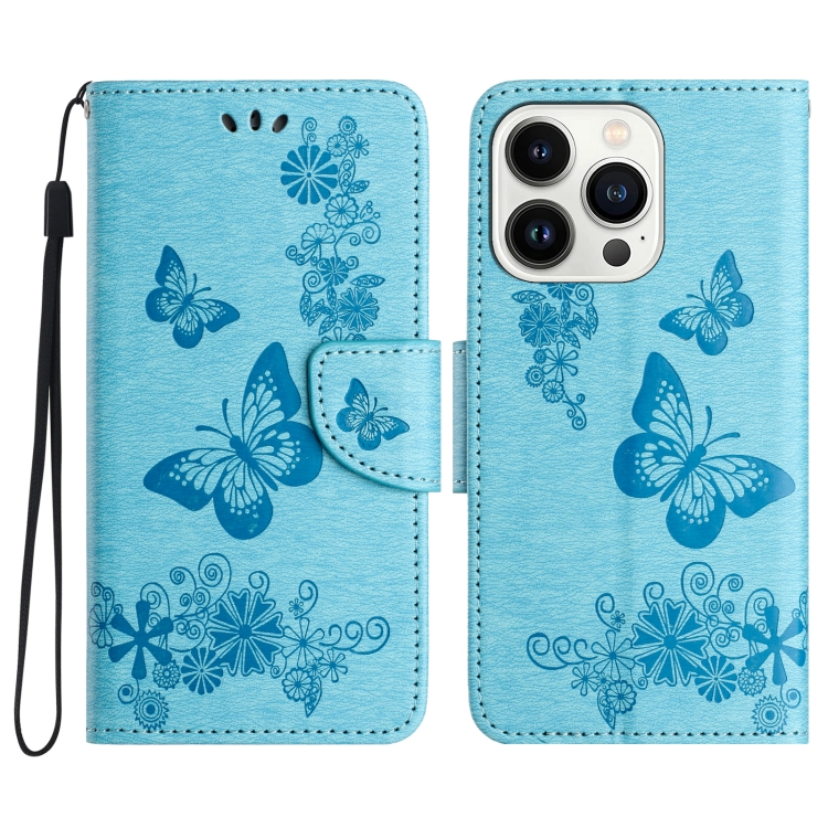 

For iPhone 16 Pro Butterfly Embossed Flip Leather Phone Case(Blue)