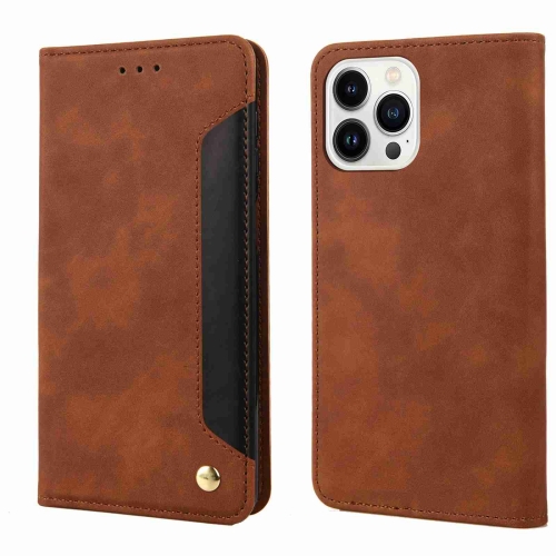 

For iPhone 15 Pro Skin Feel Splicing Leather Phone Case(Brown)