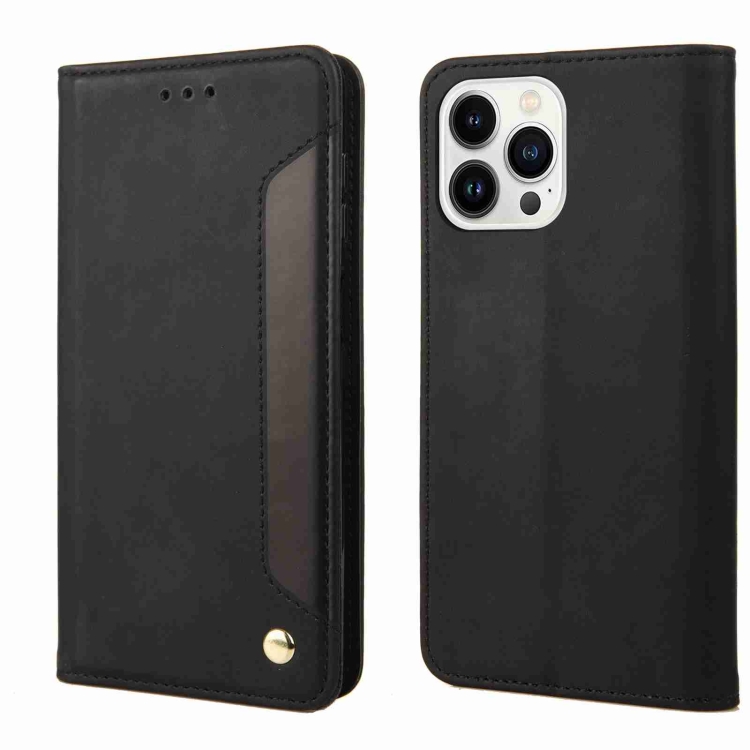 

For iPhone 15 Pro Skin Feel Splicing Leather Phone Case(Black)