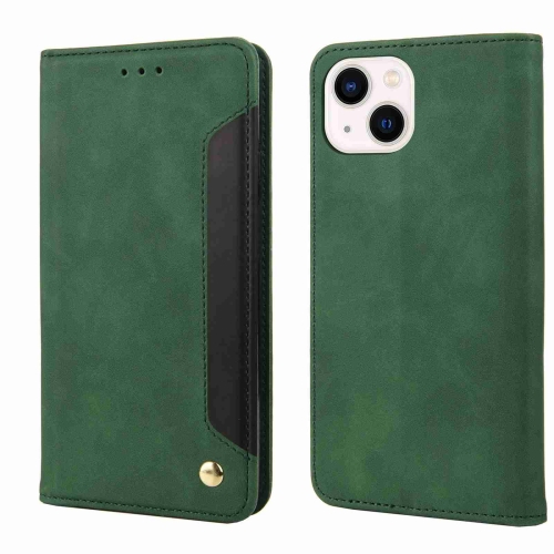 

For iPhone 15 Plus Skin Feel Splicing Leather Phone Case(Green)