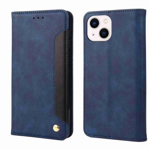 

For iPhone 15 Plus Skin Feel Splicing Leather Phone Case(Blue)