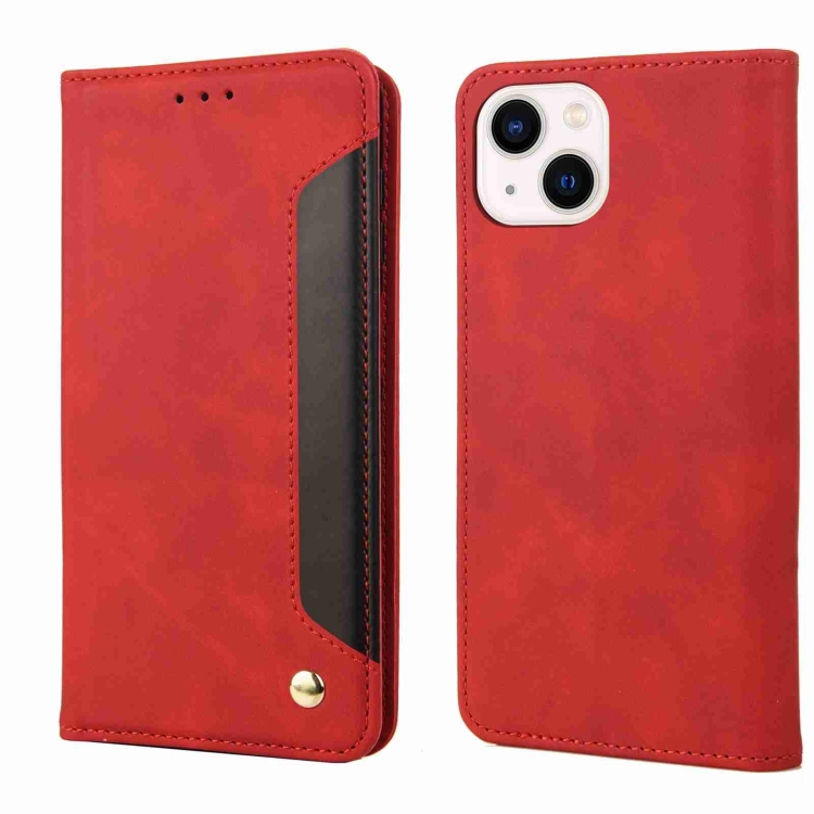 

For iPhone 15 Plus Skin Feel Splicing Leather Phone Case(Red)