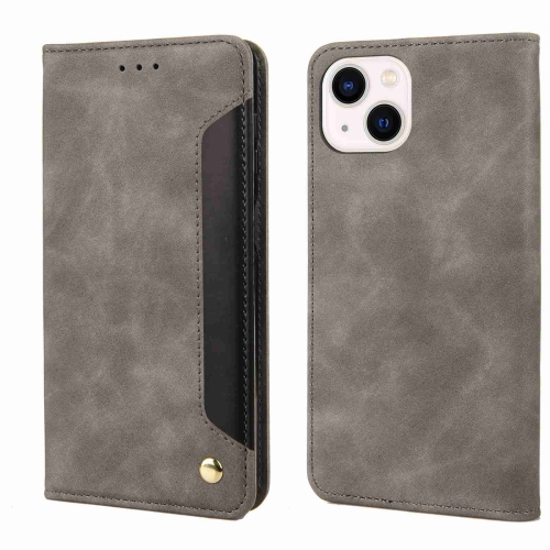 

For iPhone 15 Skin Feel Splicing Leather Phone Case(Grey)