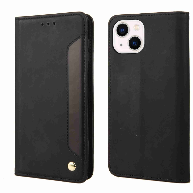 

For iPhone 15 Skin Feel Splicing Leather Phone Case(Black)