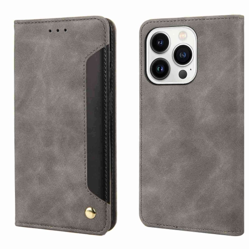 

For iPhone 16 Pro Max Skin Feel Splicing Leather Phone Case(Grey)