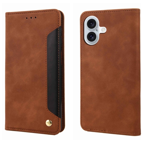 

For iPhone 16 Plus Skin Feel Splicing Leather Phone Case(Brown)