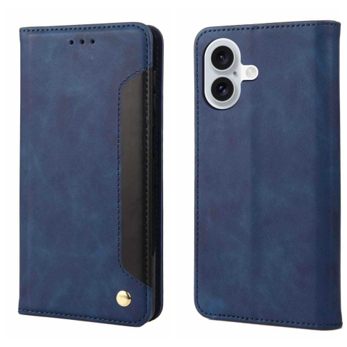 

For iPhone 16 Skin Feel Splicing Leather Phone Case(Blue)