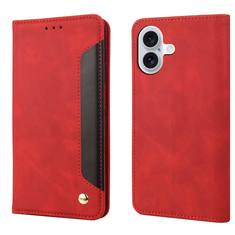 

For iPhone 16 Skin Feel Splicing Leather Phone Case(Red)