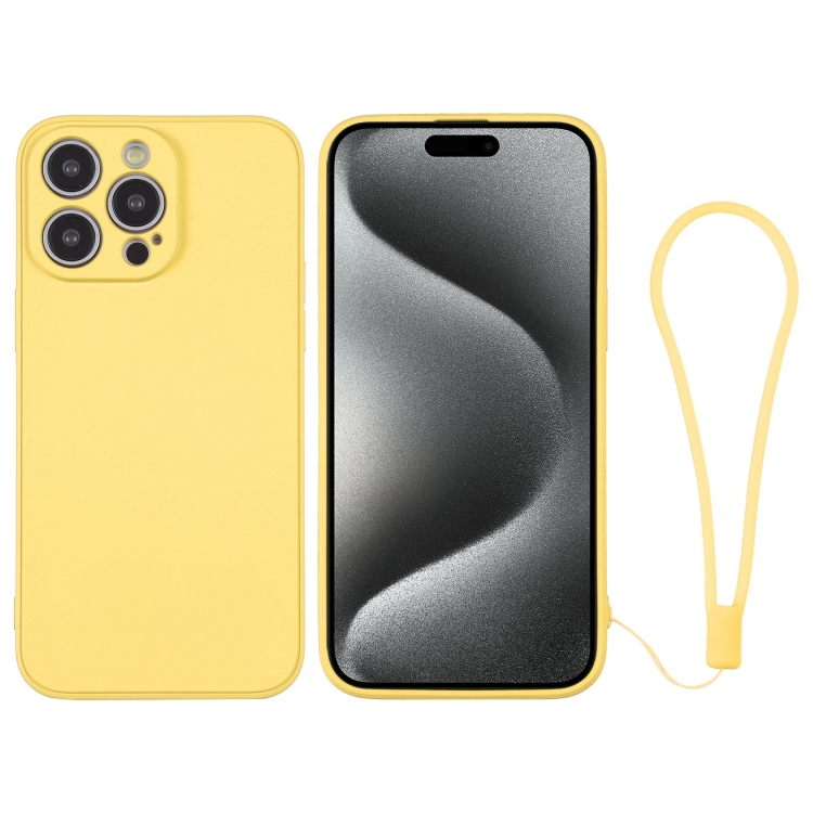 

For iPhone 15 Pro Max Silicone Phone Case with Wrist Strap(Yellow)