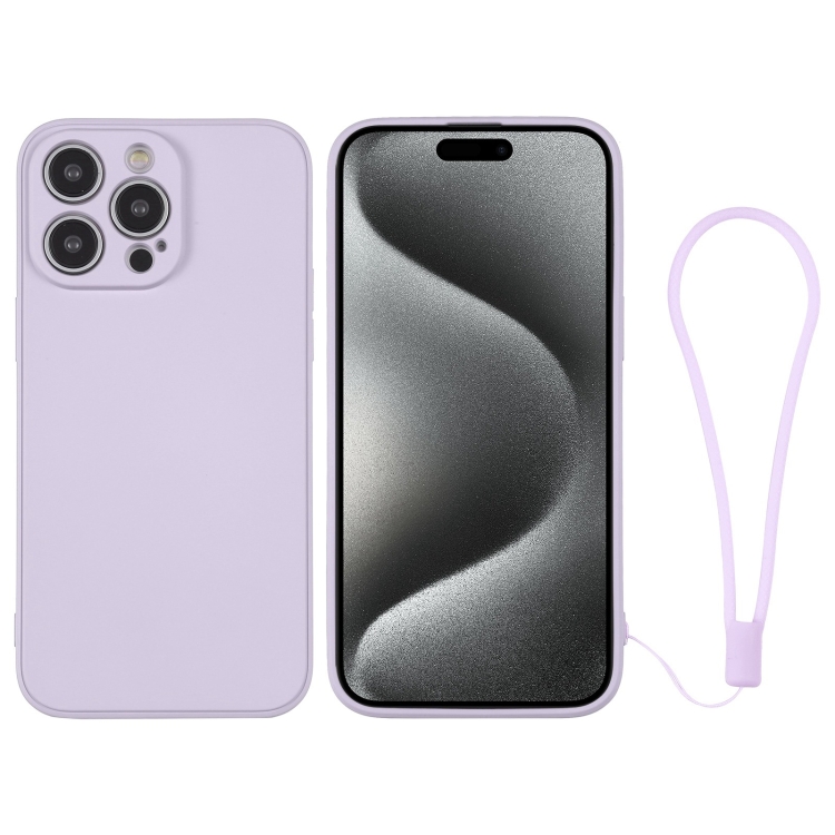 

For iPhone 15 Pro Max Silicone Phone Case with Wrist Strap(Light Purple)